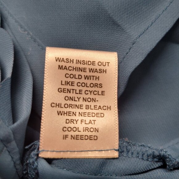 Elle Small Teal Longsleeve Scalloped Trim Dressy Hidden Button Up Blouse - Picture 11 of 11